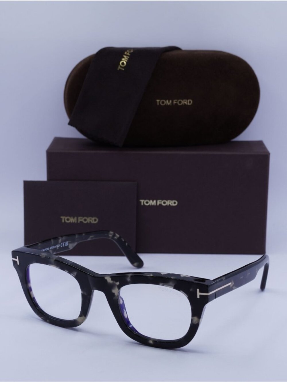 Tom Ford FT5872-B 005 Square Eyeglasses 48mm - Black Havana / Blue Light Block